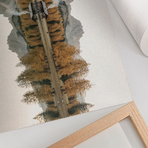Plakát s texturou plátna zobrazující podzimní krajinu