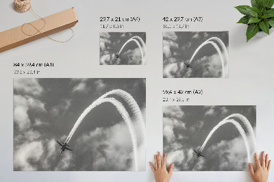 Plakát s texturou plátna s motivem letícího letadla na obloze