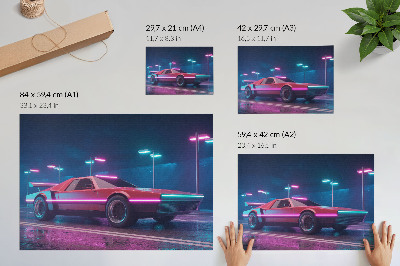 Plakát s texturou plátna s motivem neonového auta
