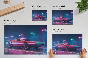 Plakát s texturou plátna s motivem neonového auta