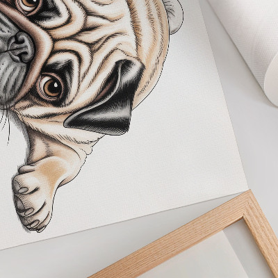 Plakát s ilustrací mopse na textuře plátna