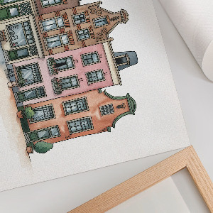 Plakát s texturou plátna s ilustrací činžovních domů