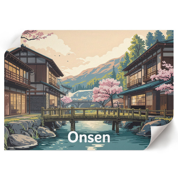 Dekorativní plakát s motivem japonské krajiny a onsenů