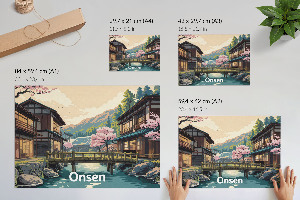 Dekorativní plakát s motivem japonské krajiny a onsenů