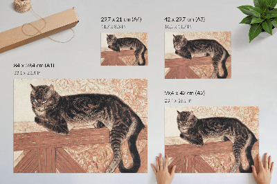Plakát s texturou plátna s motivem kočky na zábradlí